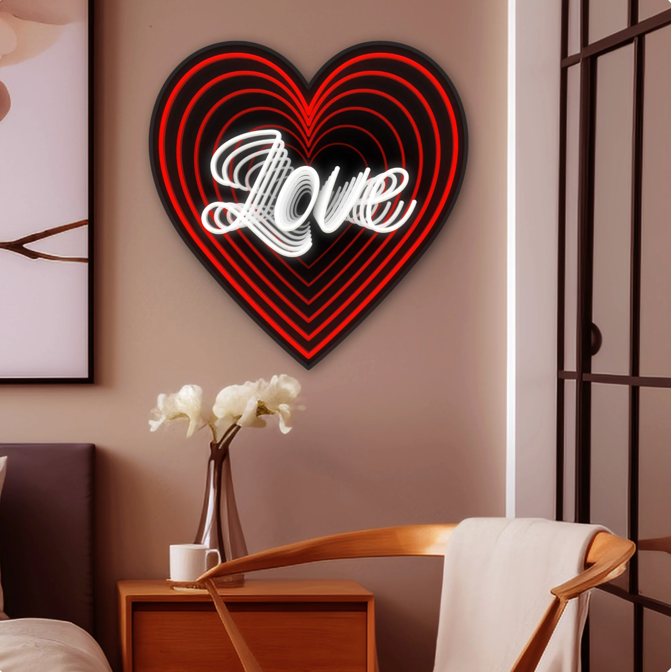 "Love" Word Heart Shape Infinity Mirror LED Sign