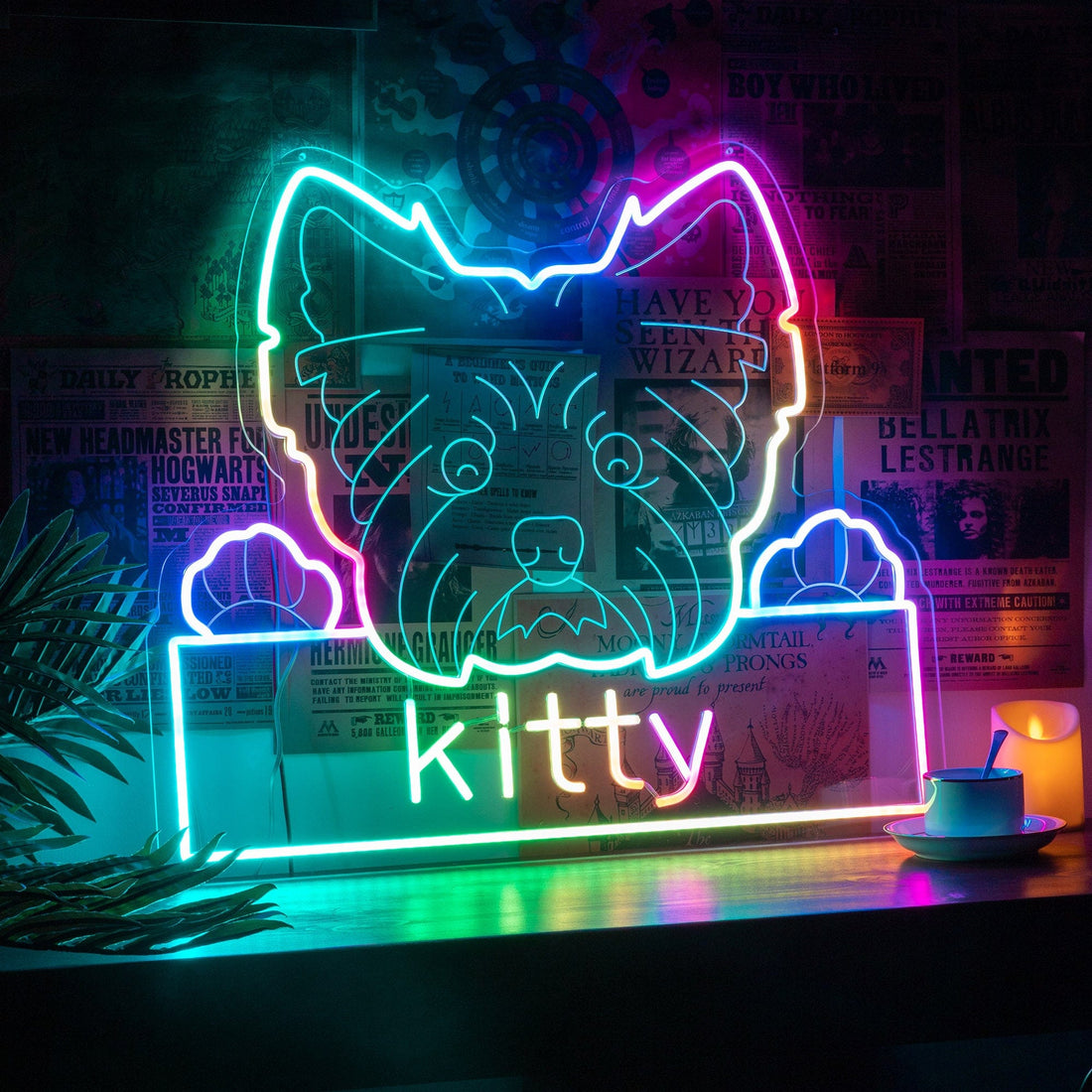 Colorful Neon Cat / Dog Image & Name Personalized Neon Sign