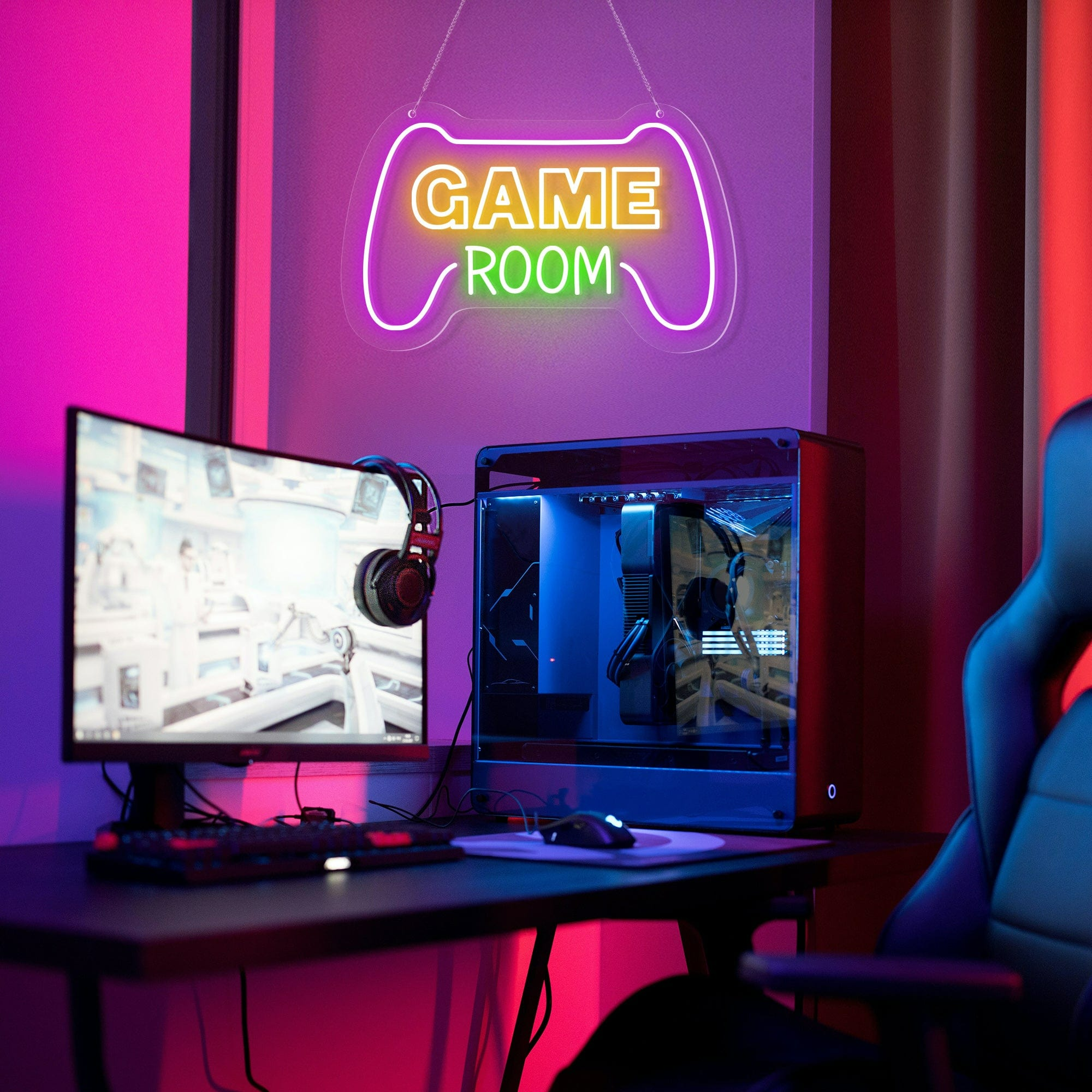 "GAME ROOM" Words Console Controller Neon Sign