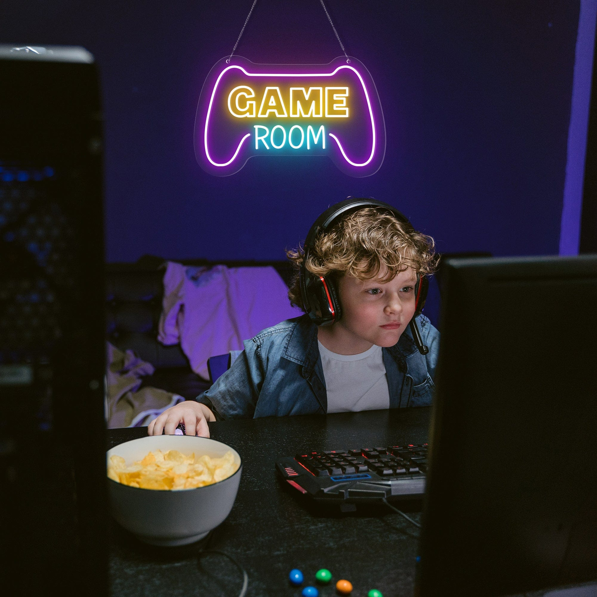"GAME ROOM" Words Console Controller Neon Sign