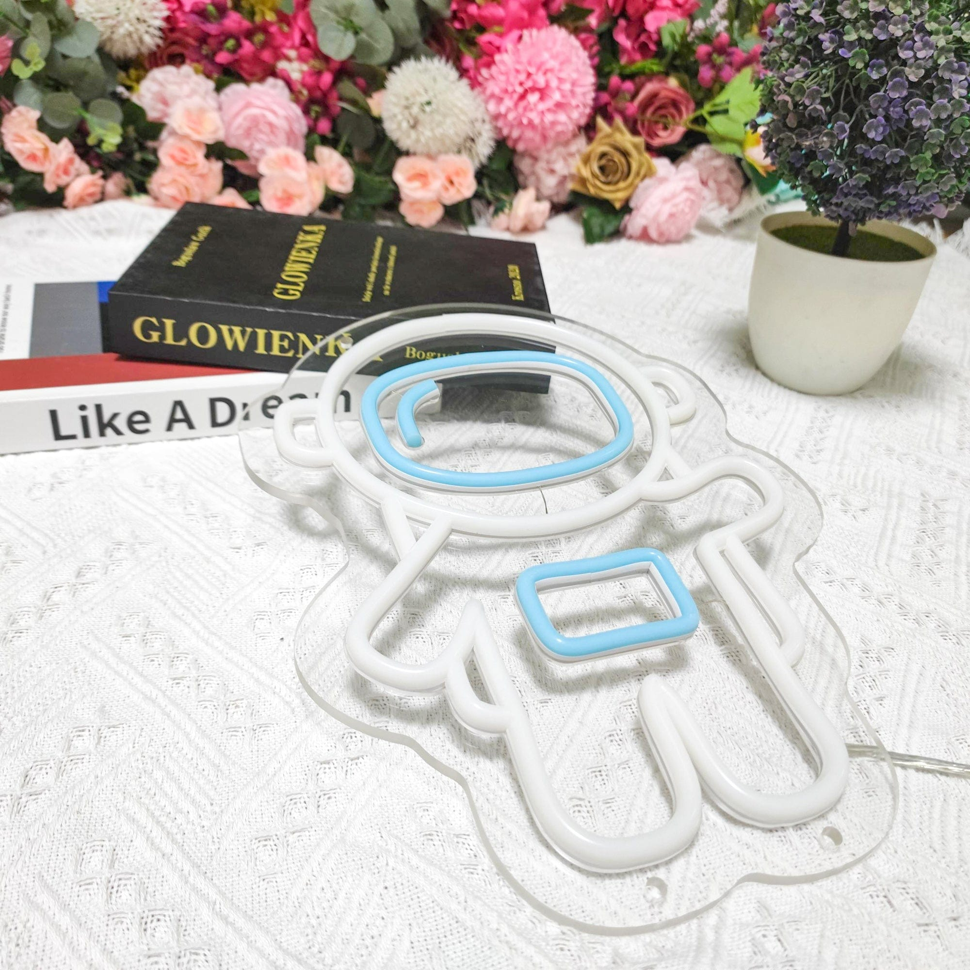 Waving Astronaut Cute Space Neon Sign for Room