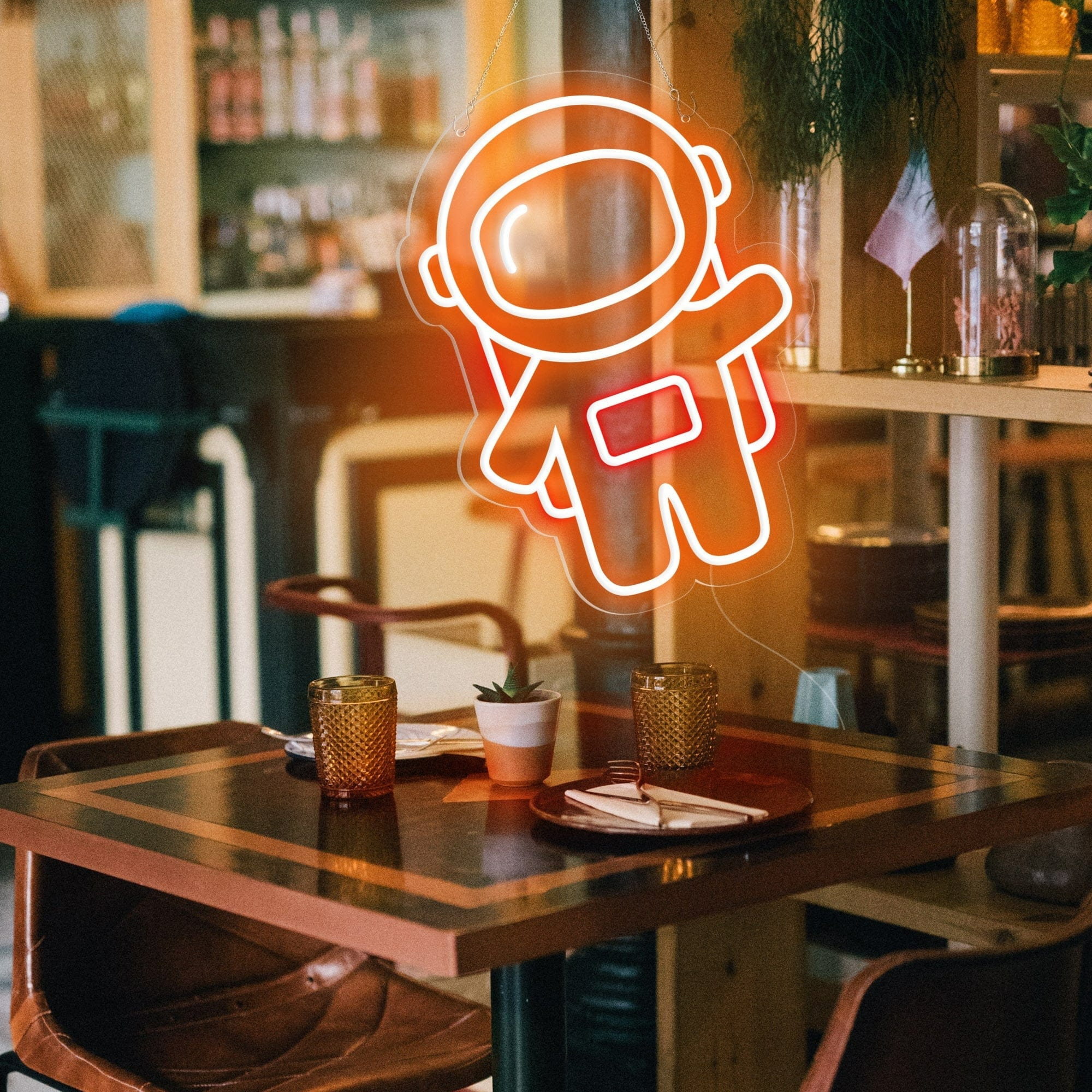 Waving Astronaut Cute Space Neon Sign for Room