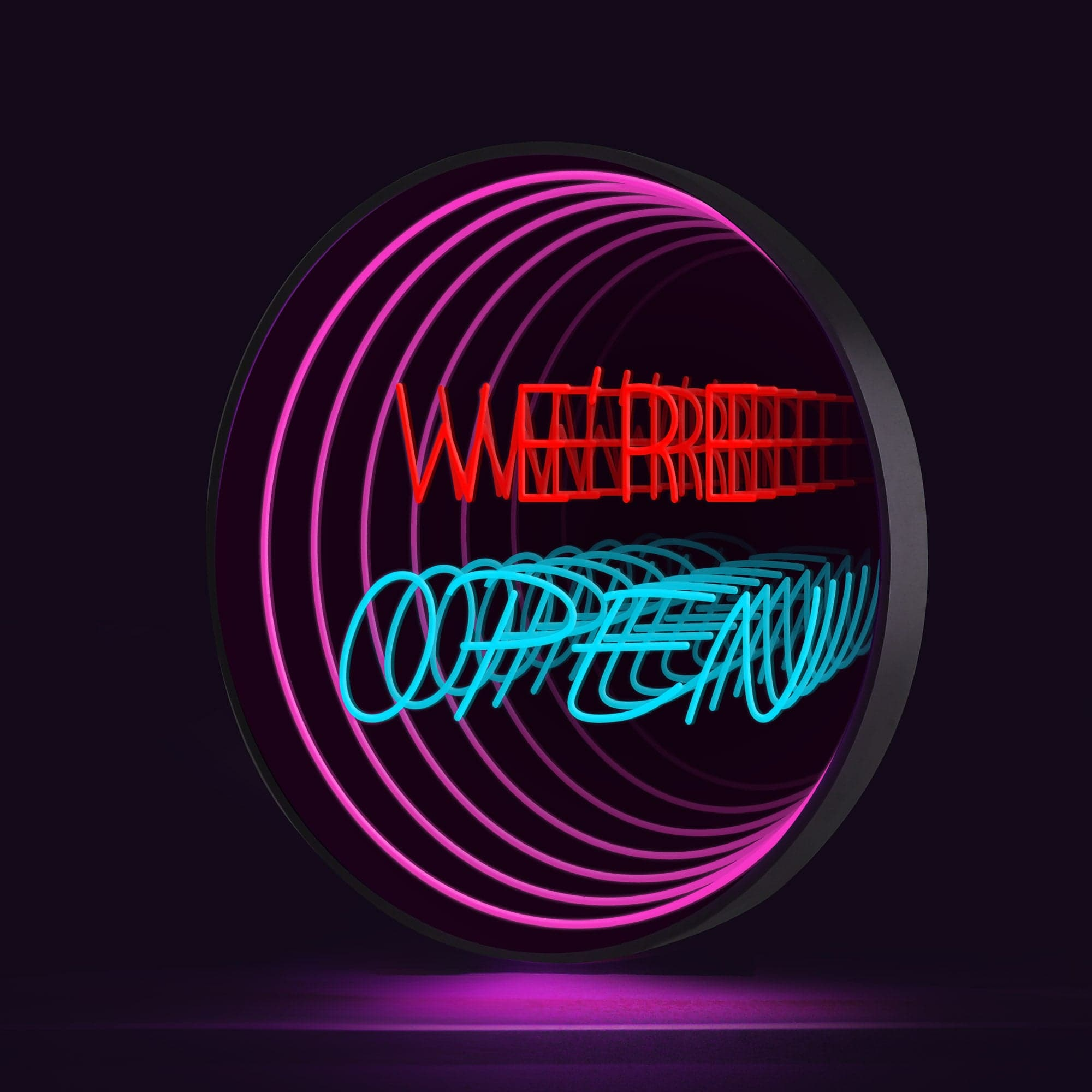 "WE'RE OPEN" Words Infinity Mirror Neon Sign