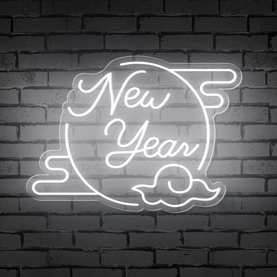 "New Year" Clouded Moon Festive Neon Sign