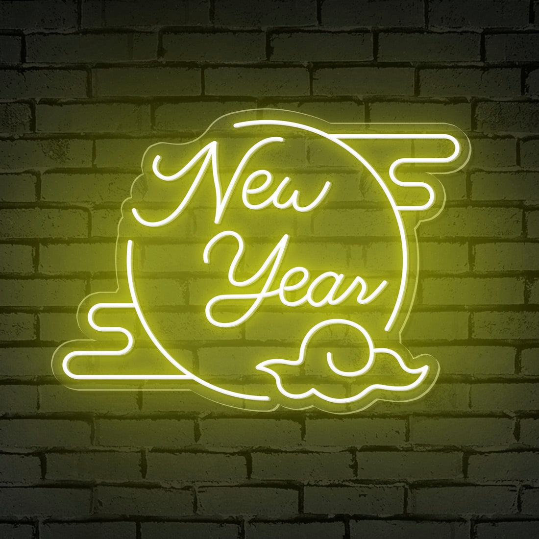 "New Year" Clouded Moon Festive Neon Sign