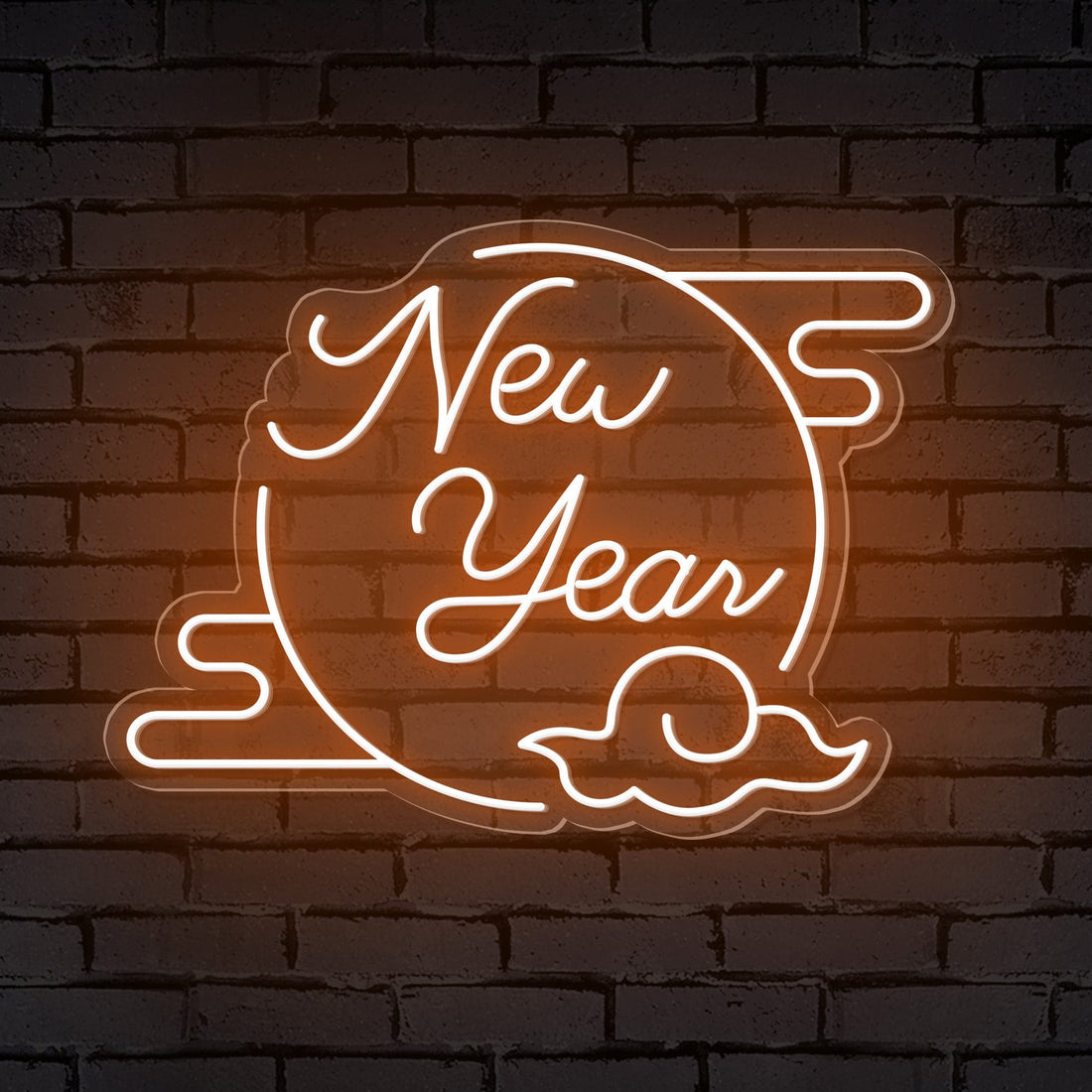 "New Year" Clouded Moon Festive Neon Sign