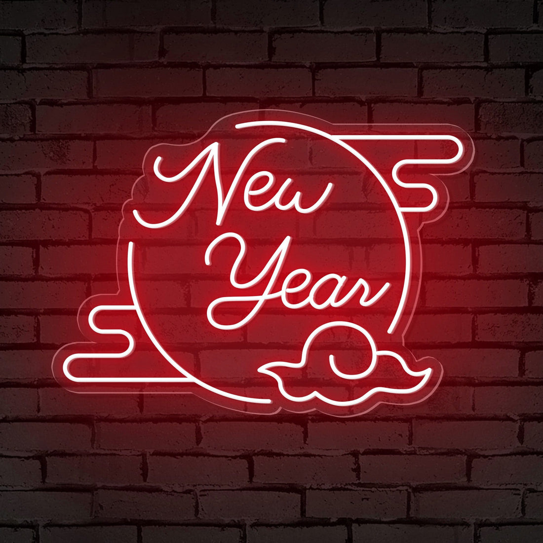 "New Year" Clouded Moon Festive Neon Sign