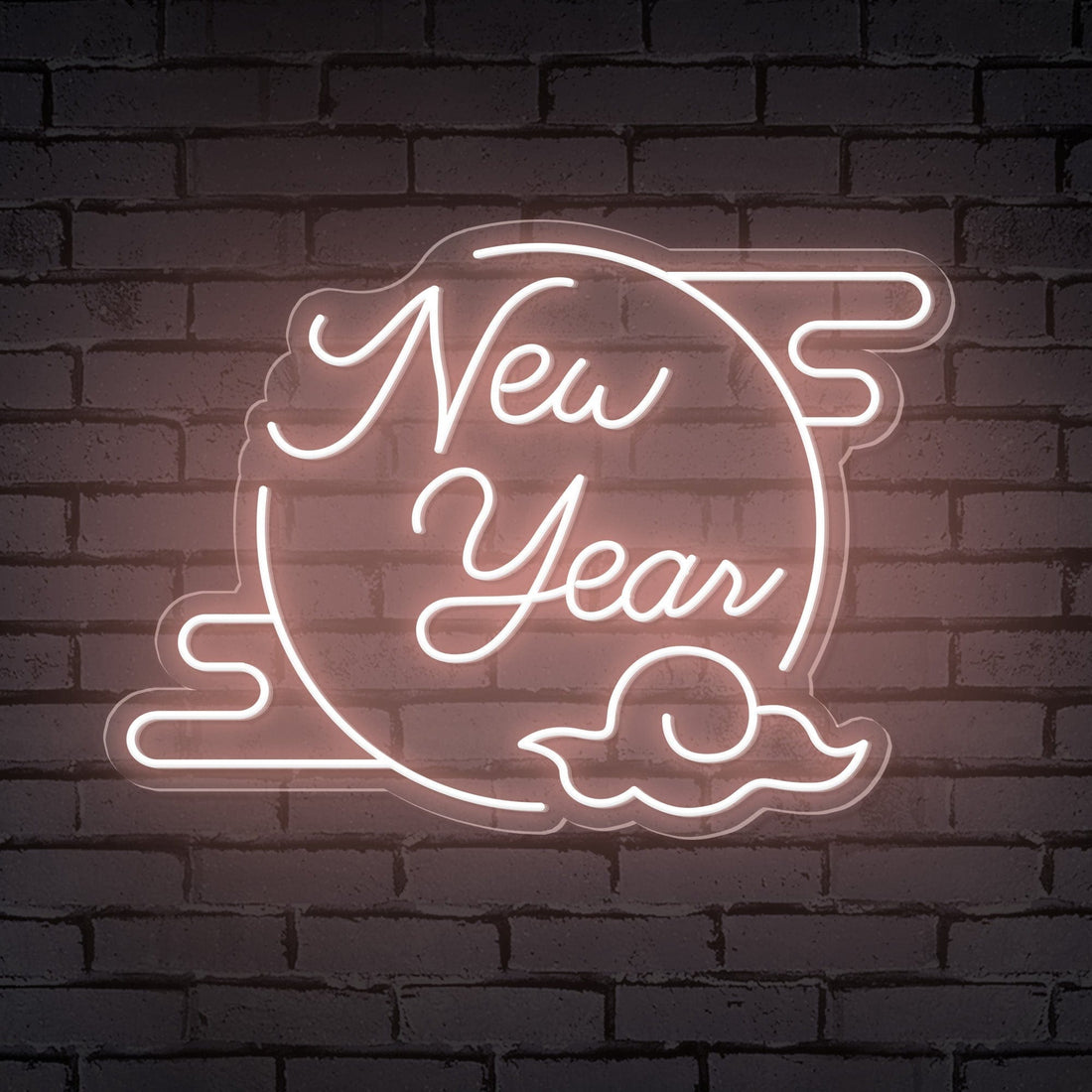 "New Year" Clouded Moon Festive Neon Sign
