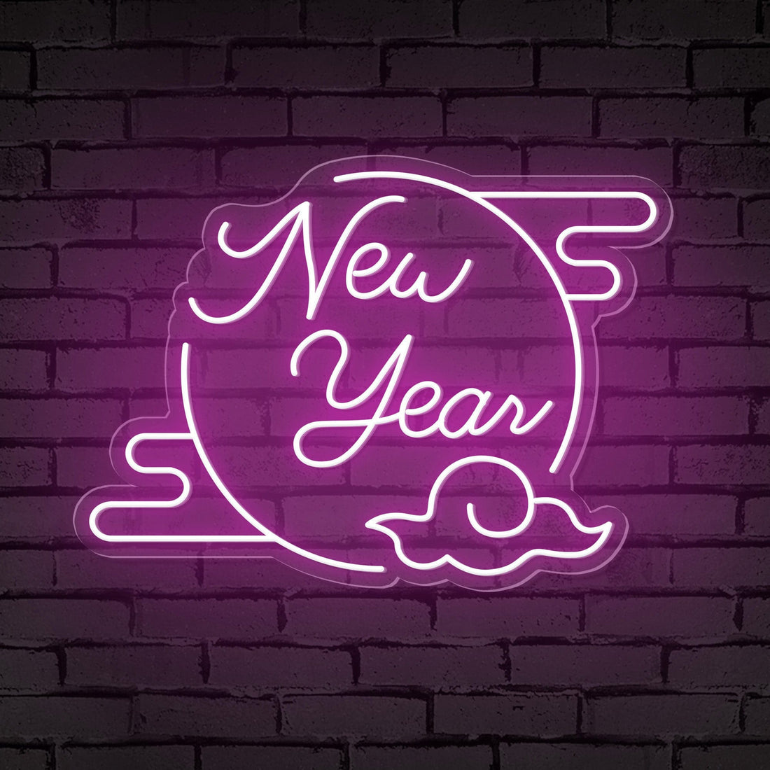 "New Year" Clouded Moon Festive Neon Sign