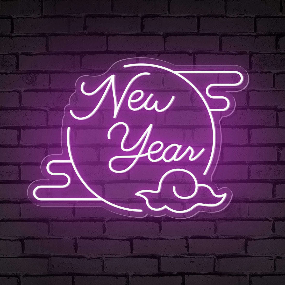 "New Year" Clouded Moon Festive Neon Sign