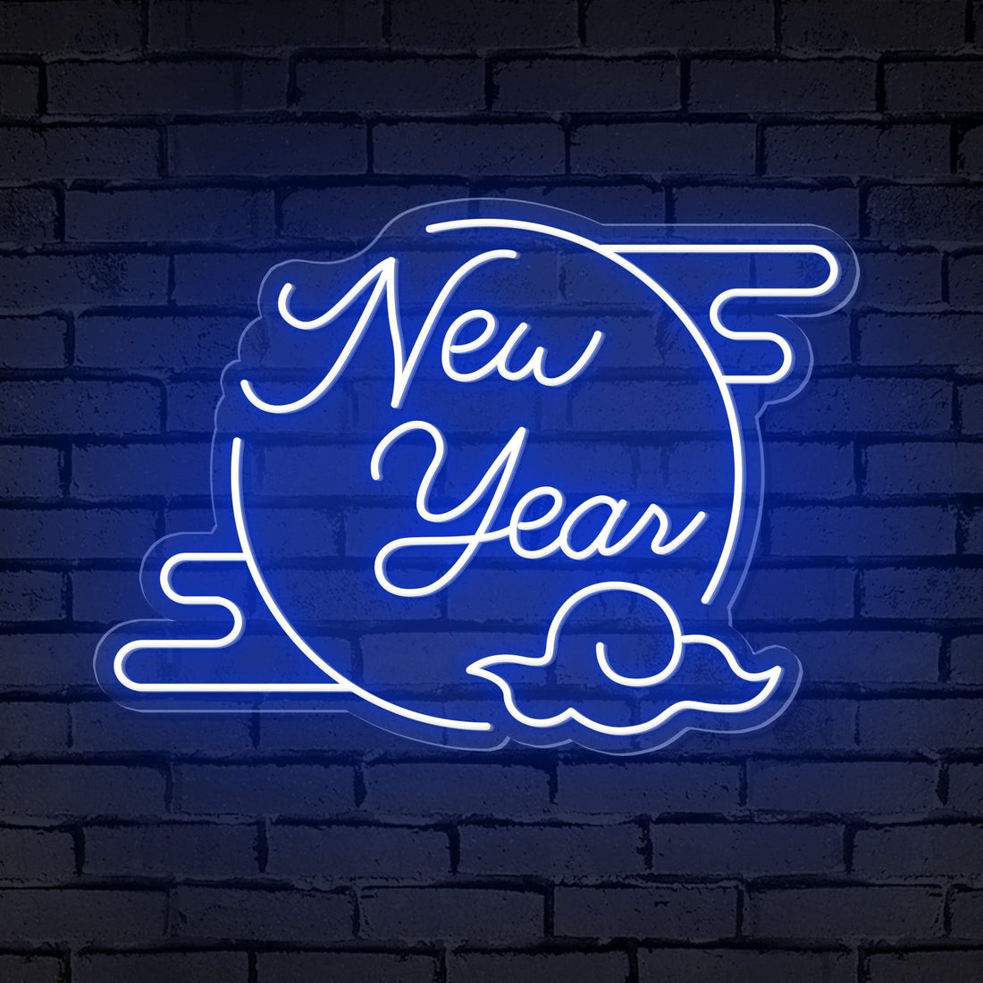 "New Year" Clouded Moon Festive Neon Sign
