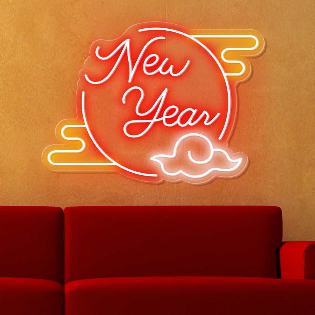 "New Year" Clouded Moon Festive Neon Sign
