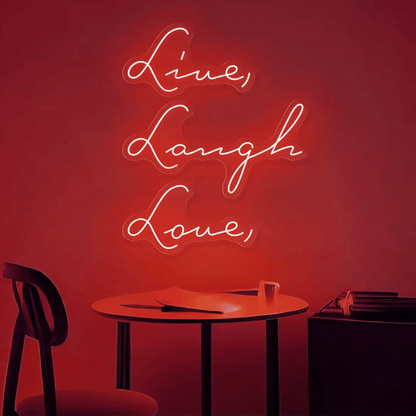 Magic LED Neon Sign with the Quote "Live Laugh Love" in Multicolor