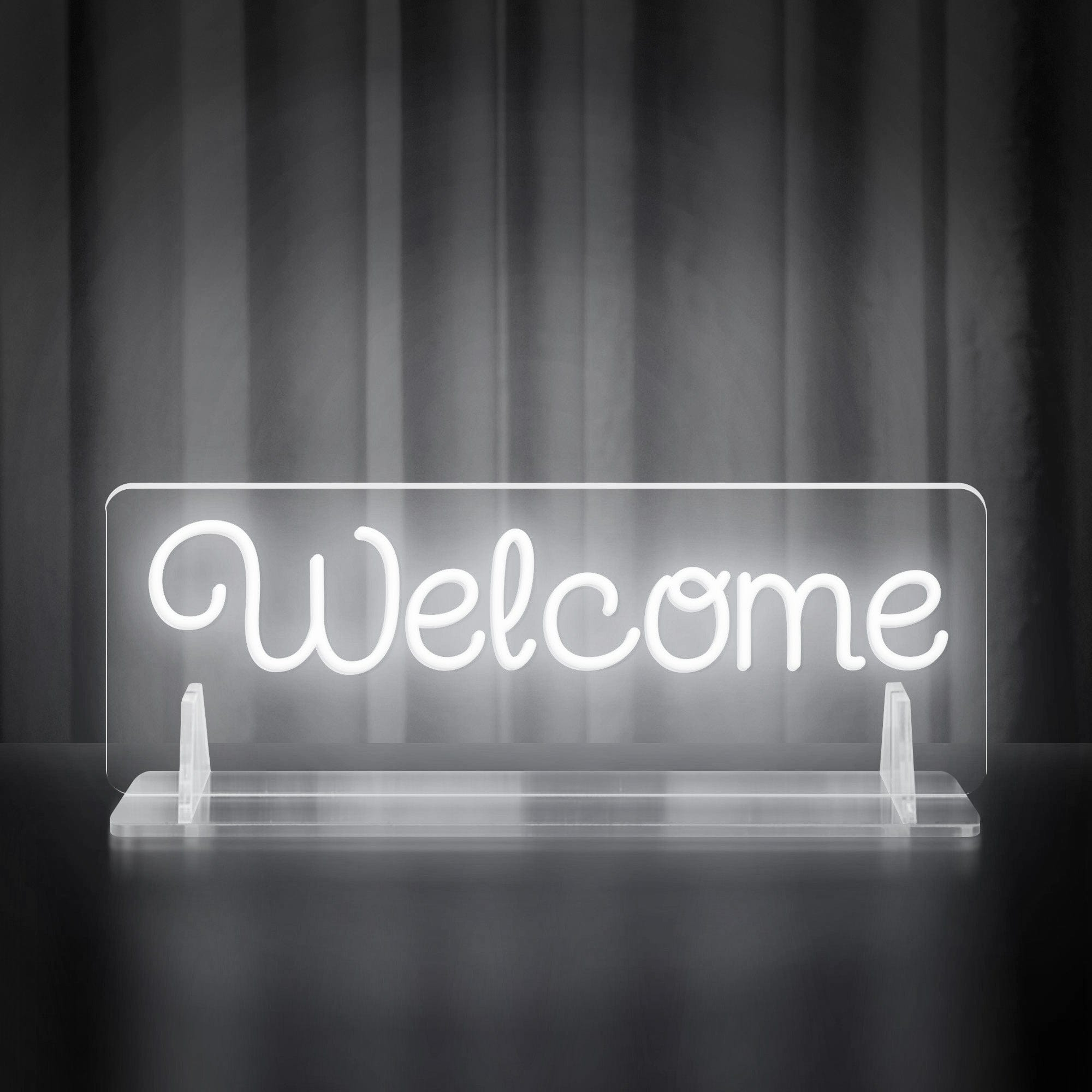 Rainbow-colored "Welcome" Neon Table Sign with Acrylic Stand