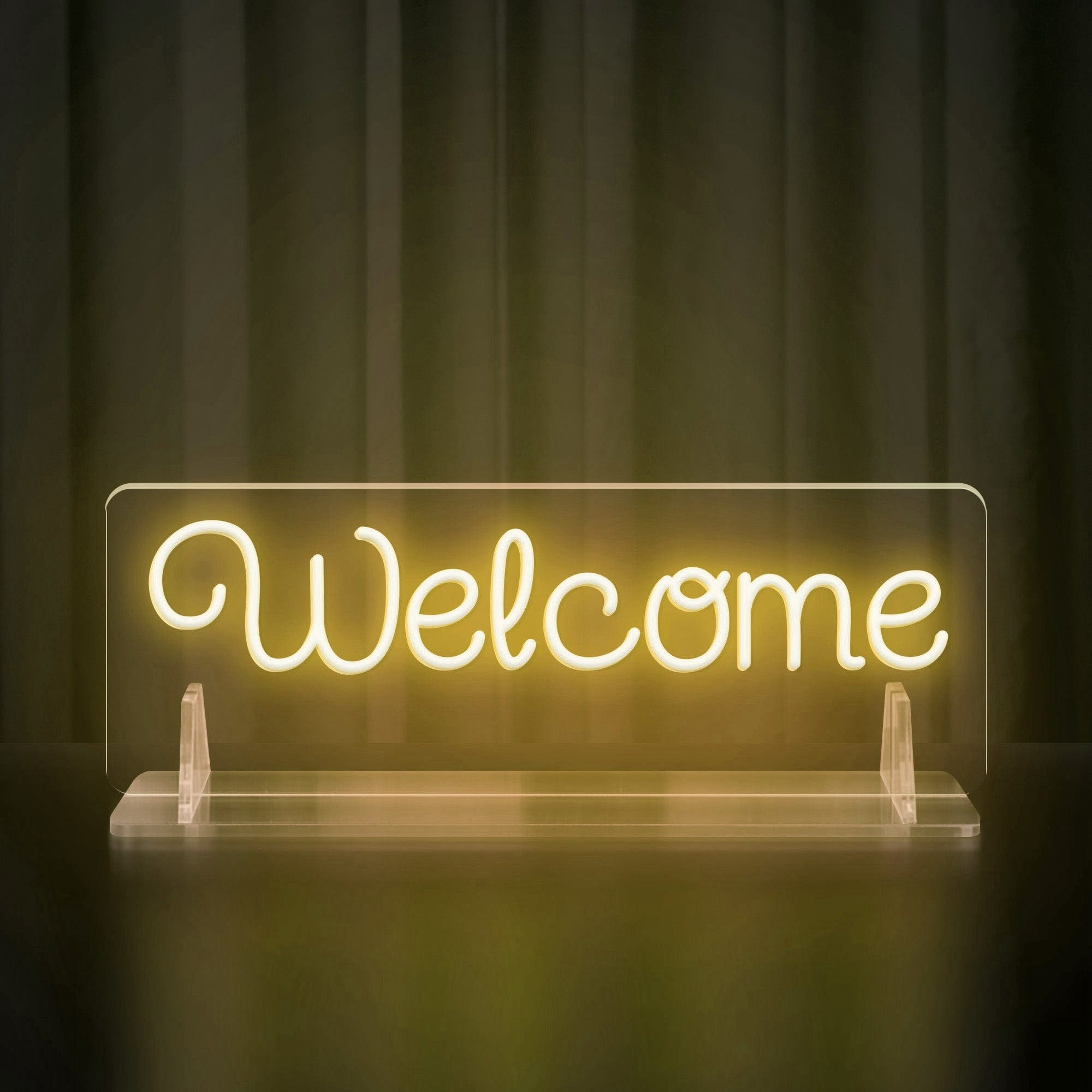Rainbow-colored "Welcome" Neon Table Sign with Acrylic Stand