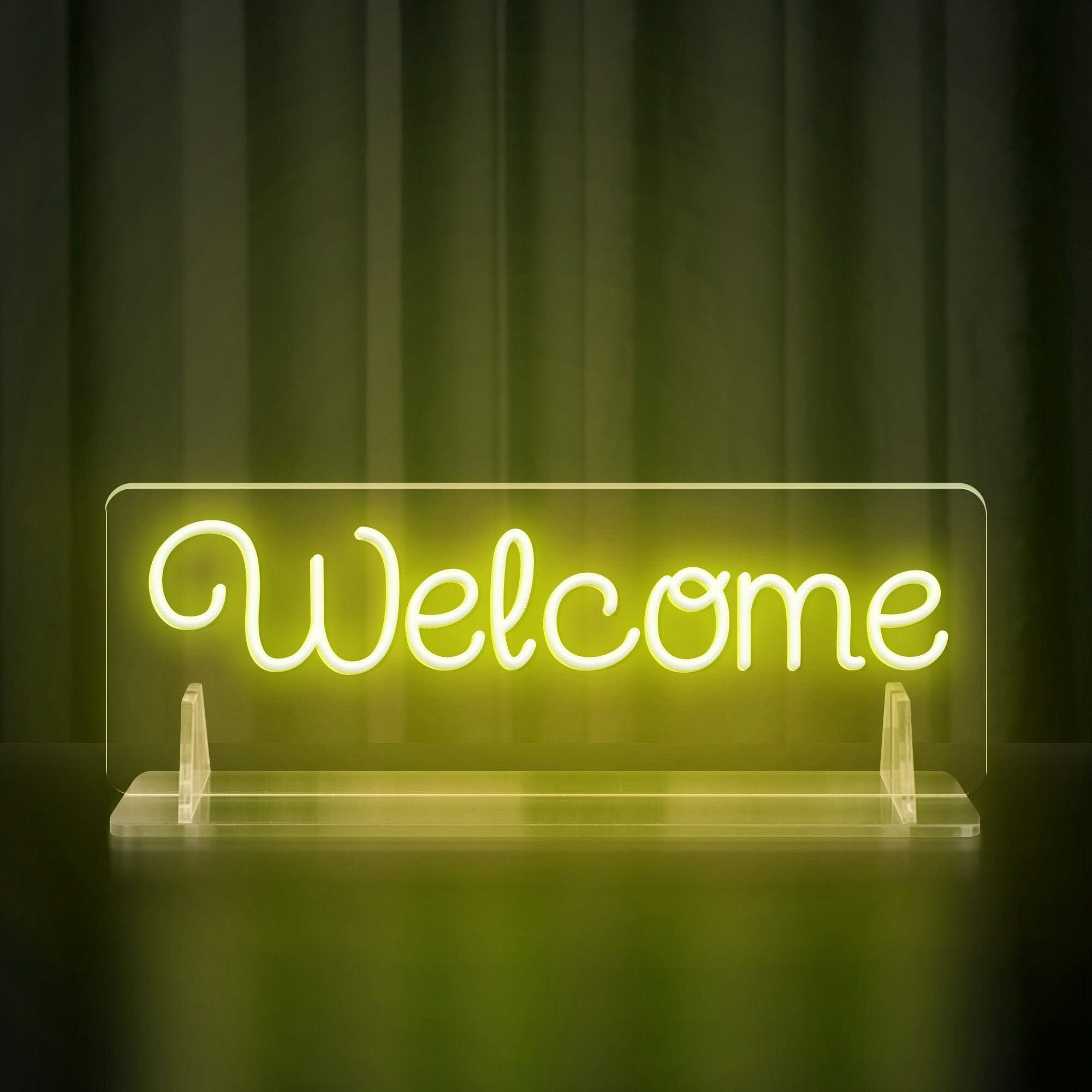 Rainbow-colored "Welcome" Neon Table Sign with Acrylic Stand