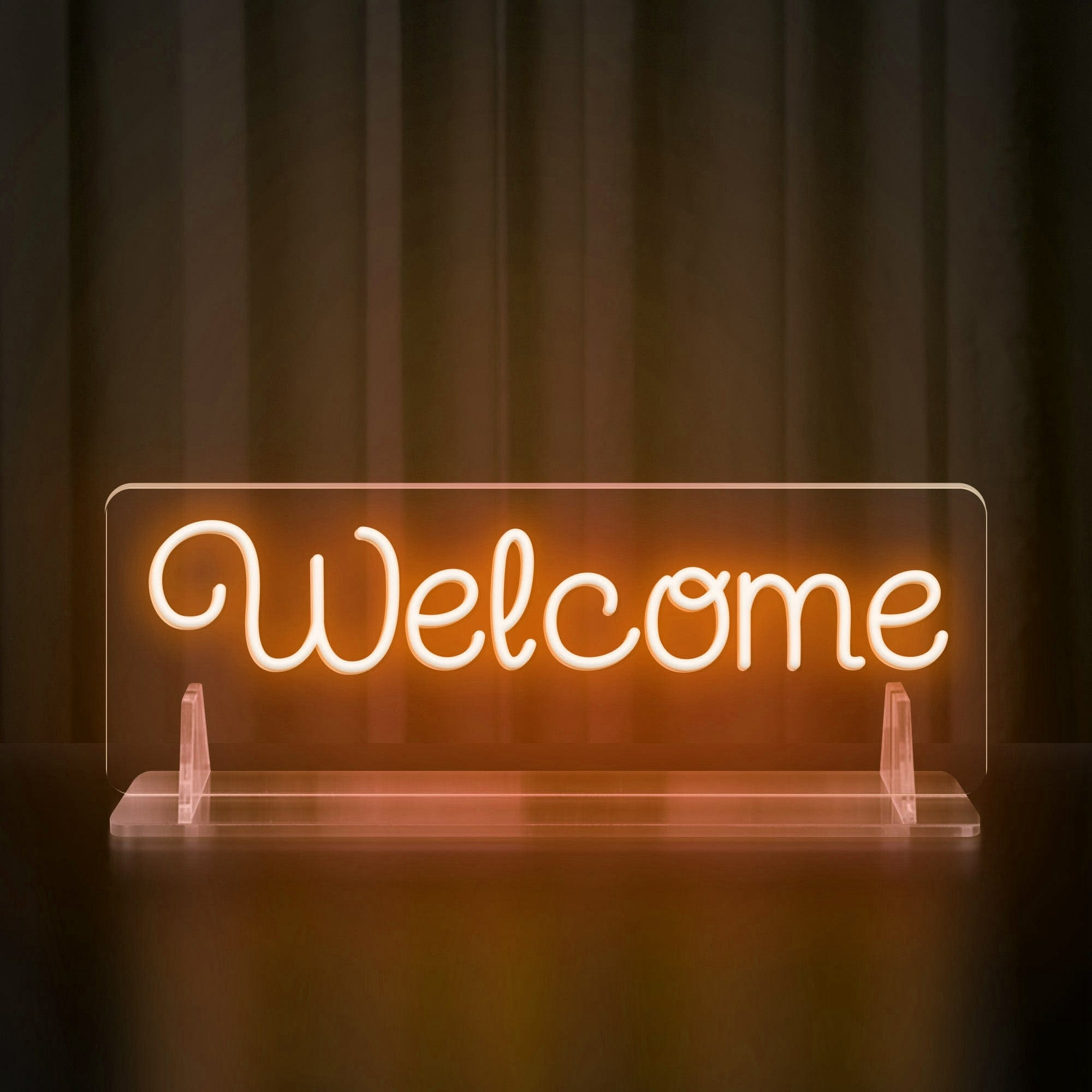 Rainbow-colored "Welcome" Neon Table Sign with Acrylic Stand