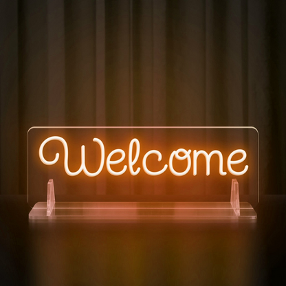 Rainbow-colored "Welcome" Neon Table Sign with Acrylic Stand