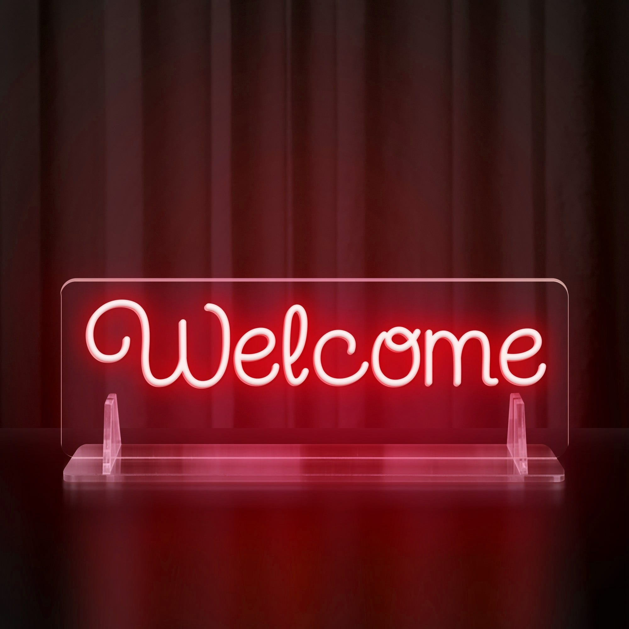 Rainbow-colored "Welcome" Neon Table Sign with Acrylic Stand