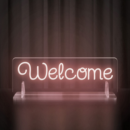 Rainbow-colored "Welcome" Neon Table Sign with Acrylic Stand