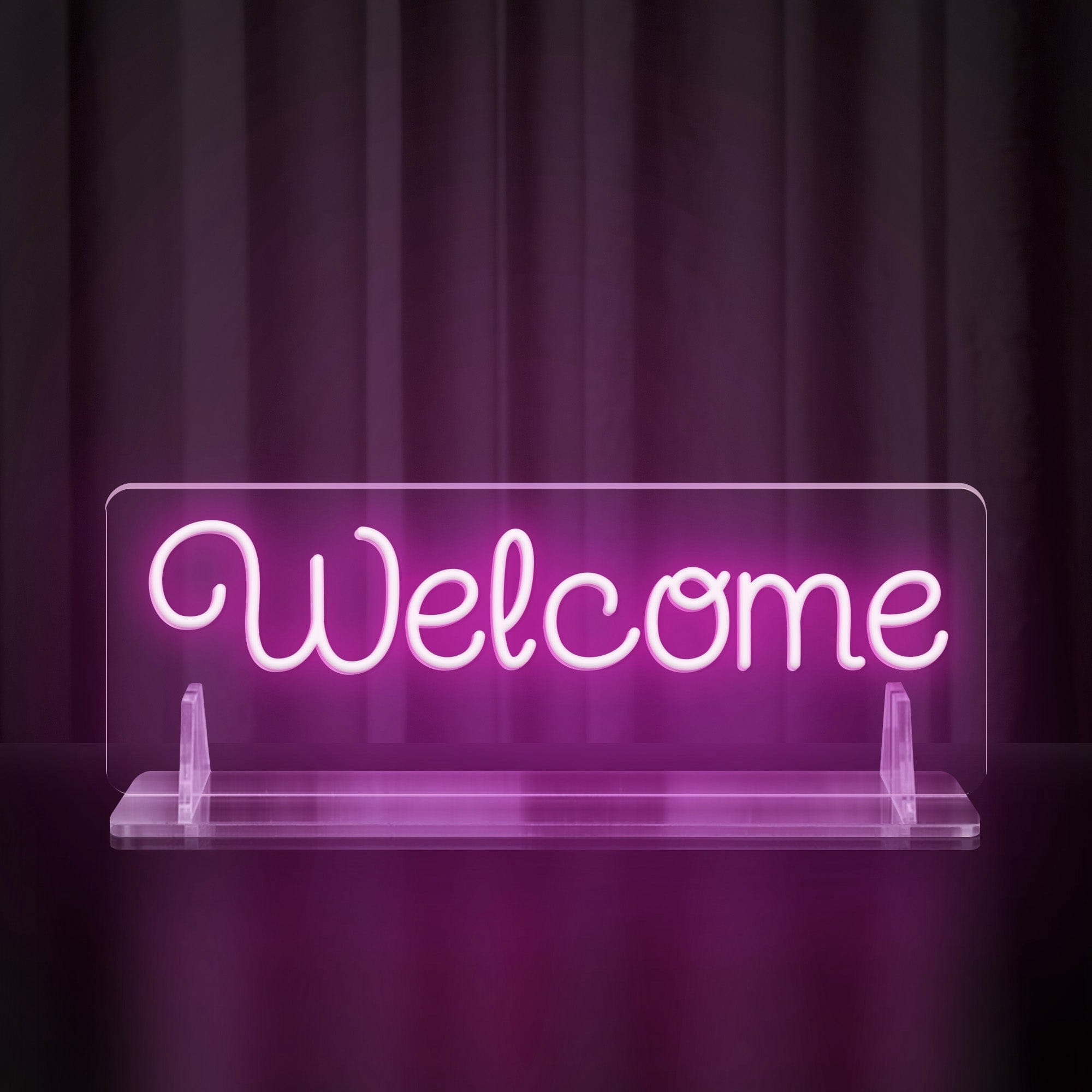 Rainbow-colored "Welcome" Neon Table Sign with Acrylic Stand