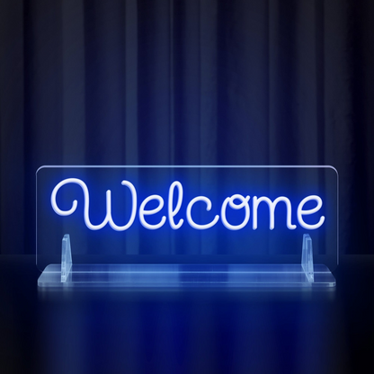 Rainbow-colored "Welcome" Neon Table Sign with Acrylic Stand