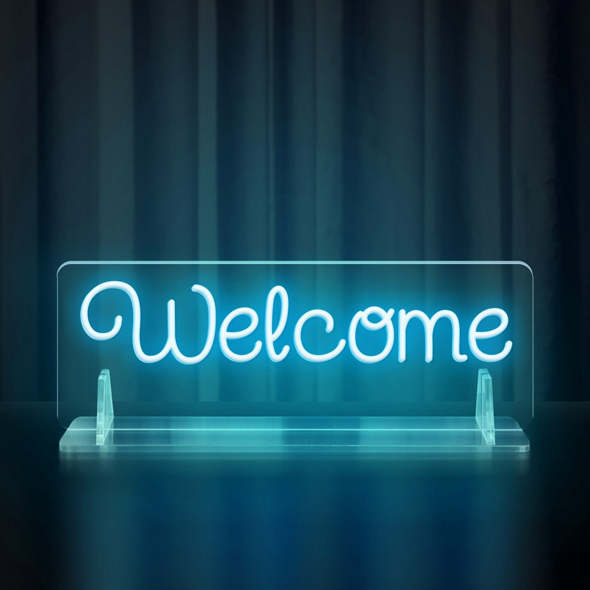 Rainbow-colored "Welcome" Neon Table Sign with Acrylic Stand
