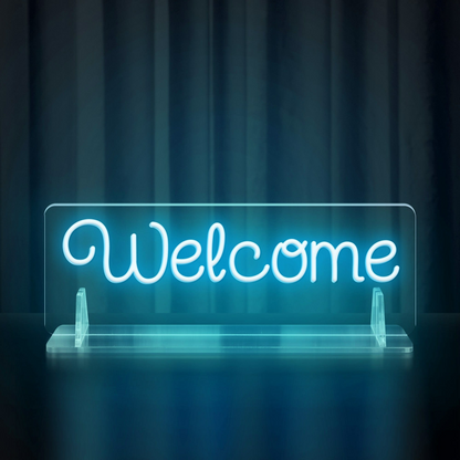 Rainbow-colored "Welcome" Neon Table Sign with Acrylic Stand