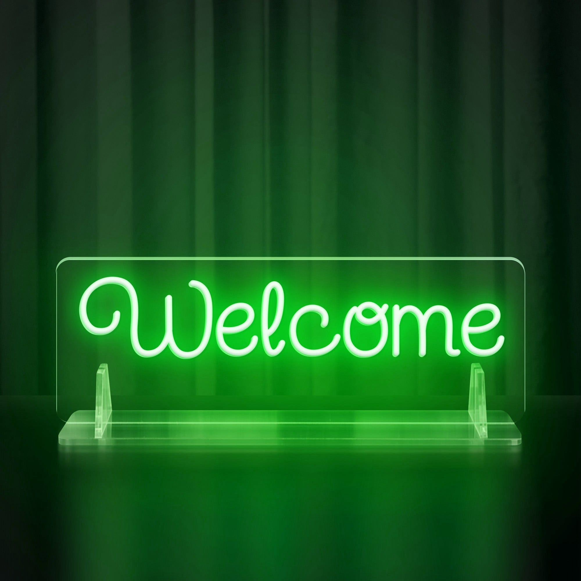 Rainbow-colored "Welcome" Neon Table Sign with Acrylic Stand