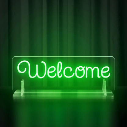 Rainbow-colored "Welcome" Neon Table Sign with Acrylic Stand