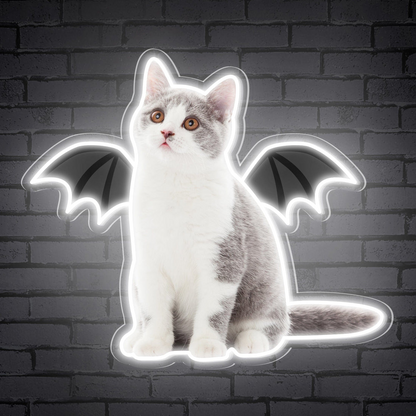 Neon Cat Portrait & Wings Personalized Neon Sign