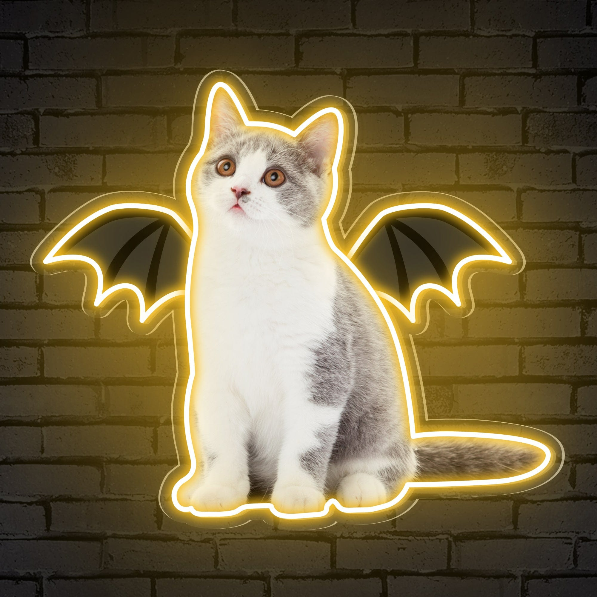 Neon Cat Portrait & Wings Personalized Neon Sign