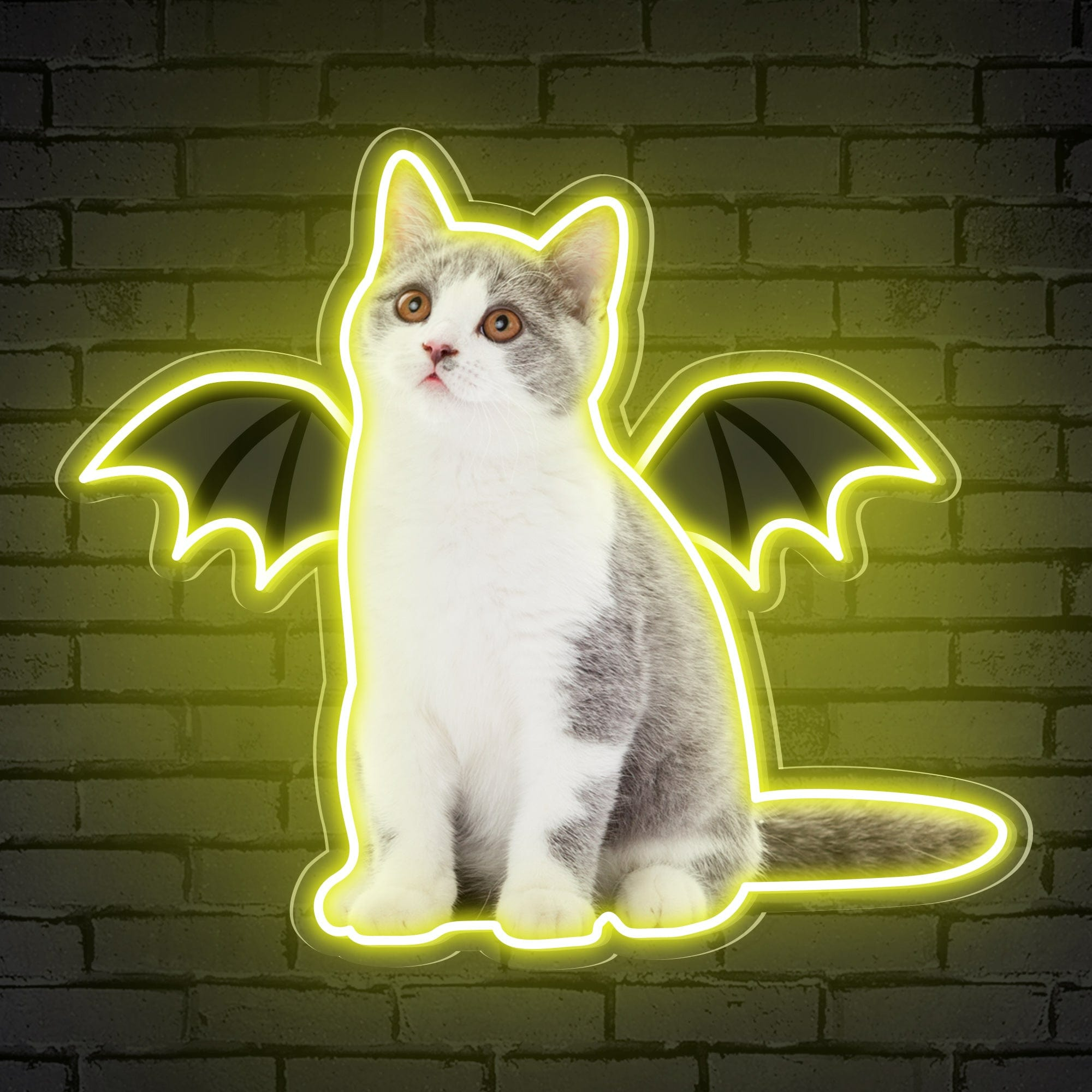 Neon Cat Portrait & Wings Personalized Neon Sign