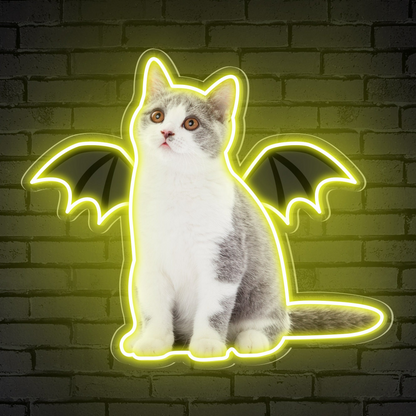Neon Cat Portrait & Wings Personalized Neon Sign