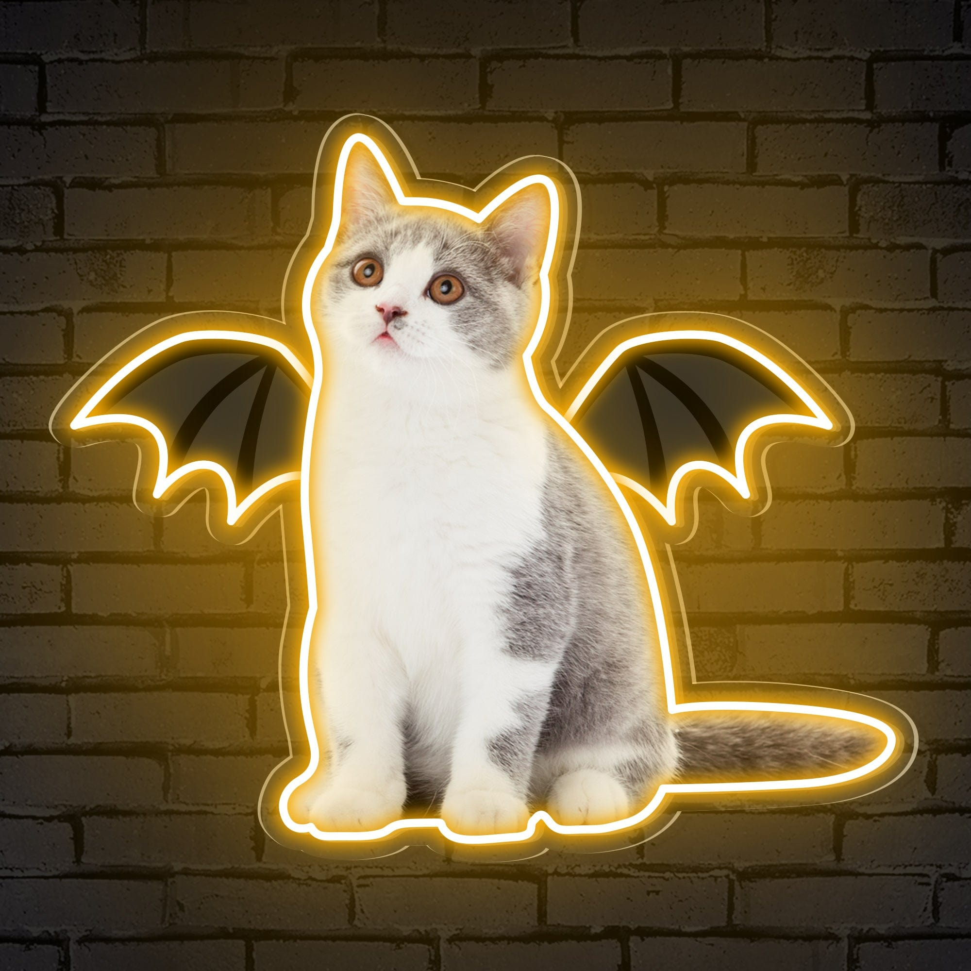 Neon Cat Portrait & Wings Personalized Neon Sign