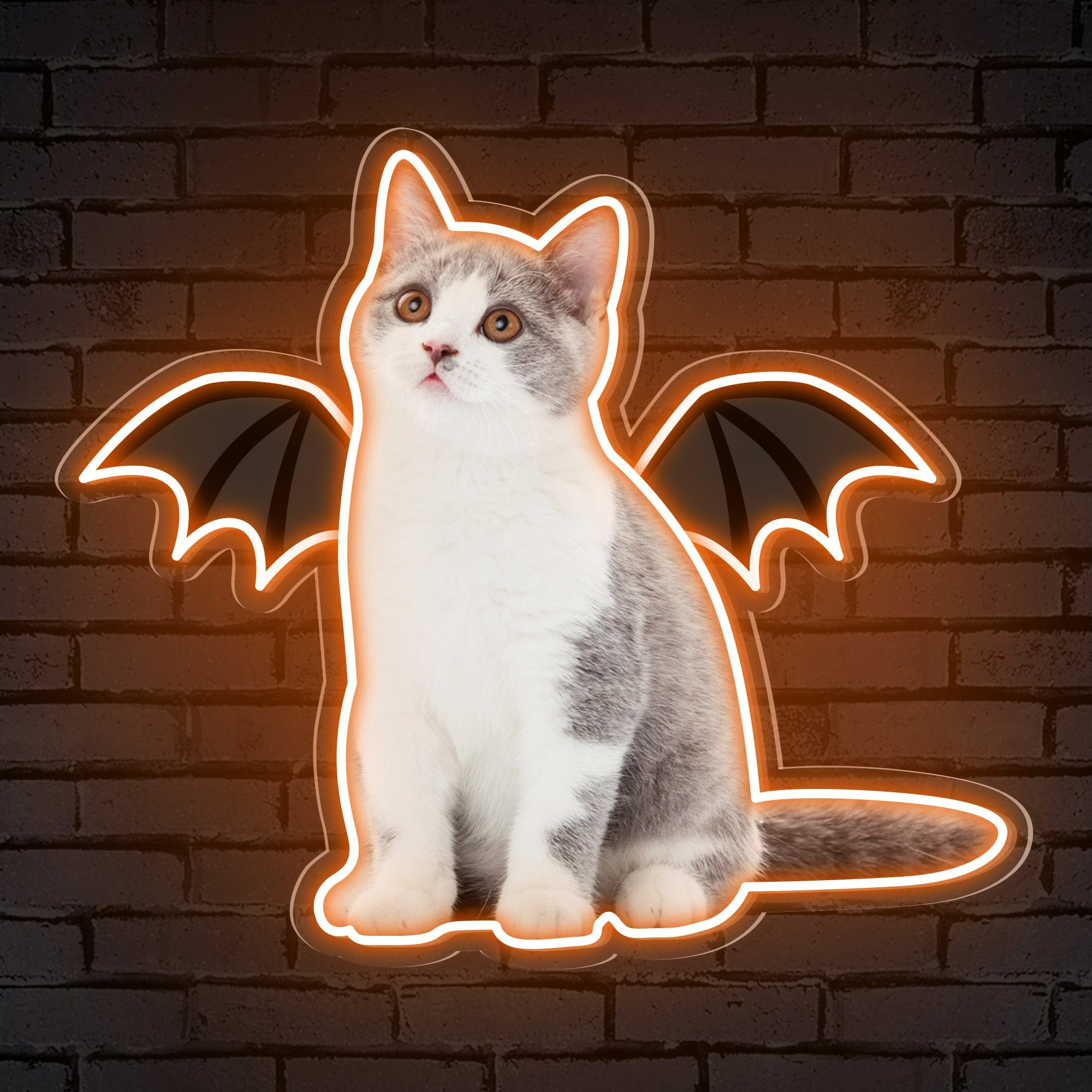 Neon Cat Portrait & Wings Personalized Neon Sign