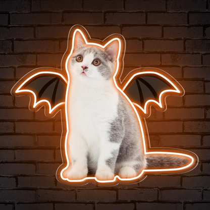 Neon Cat Portrait & Wings Personalized Neon Sign