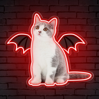 Neon Cat Portrait & Wings Personalized Neon Sign