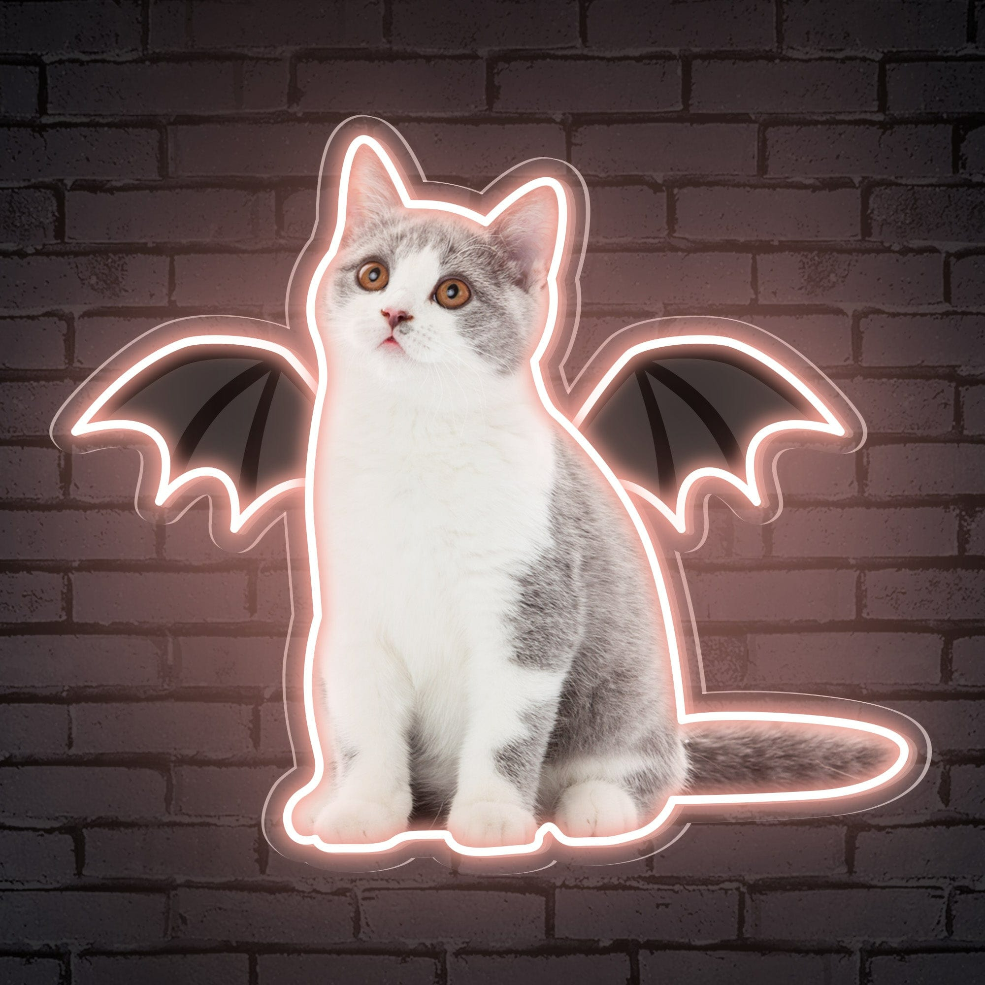 Neon Cat Portrait & Wings Personalized Neon Sign