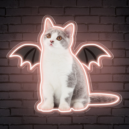 Neon Cat Portrait & Wings Personalized Neon Sign