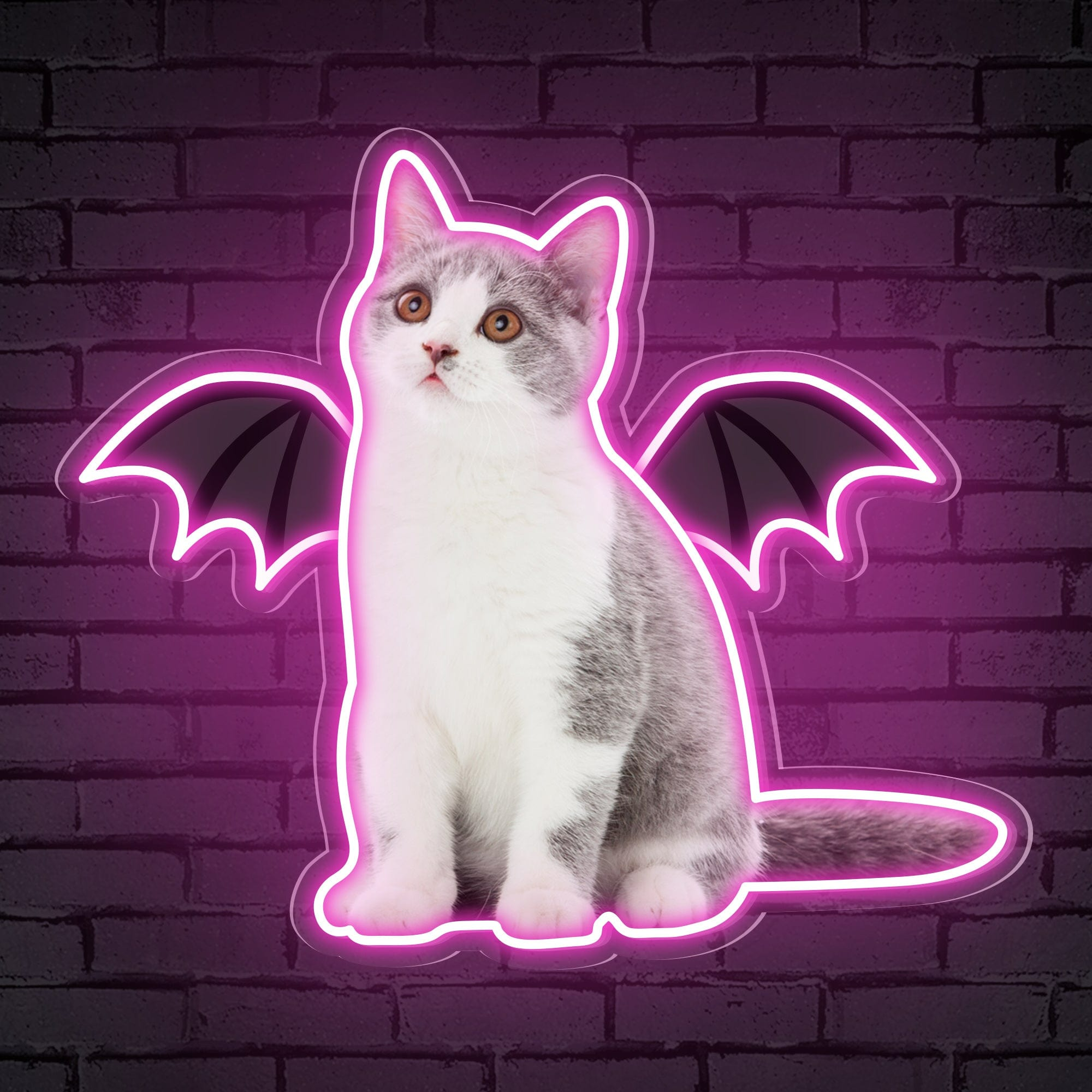 Neon Cat Portrait & Wings Personalized Neon Sign