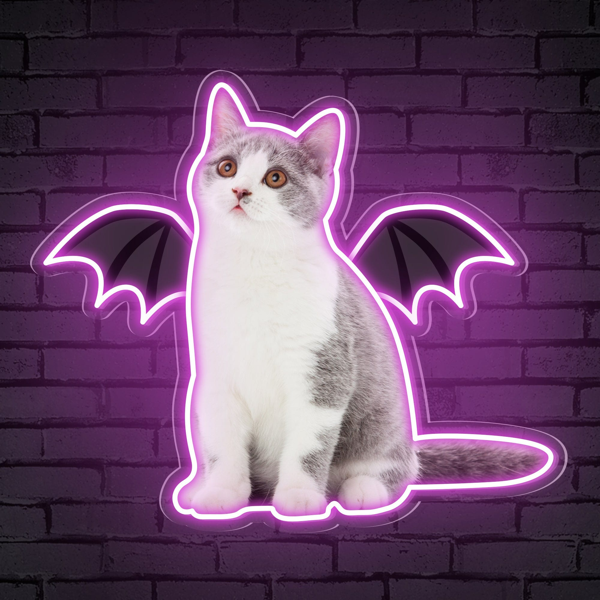 Neon Cat Portrait & Wings Personalized Neon Sign