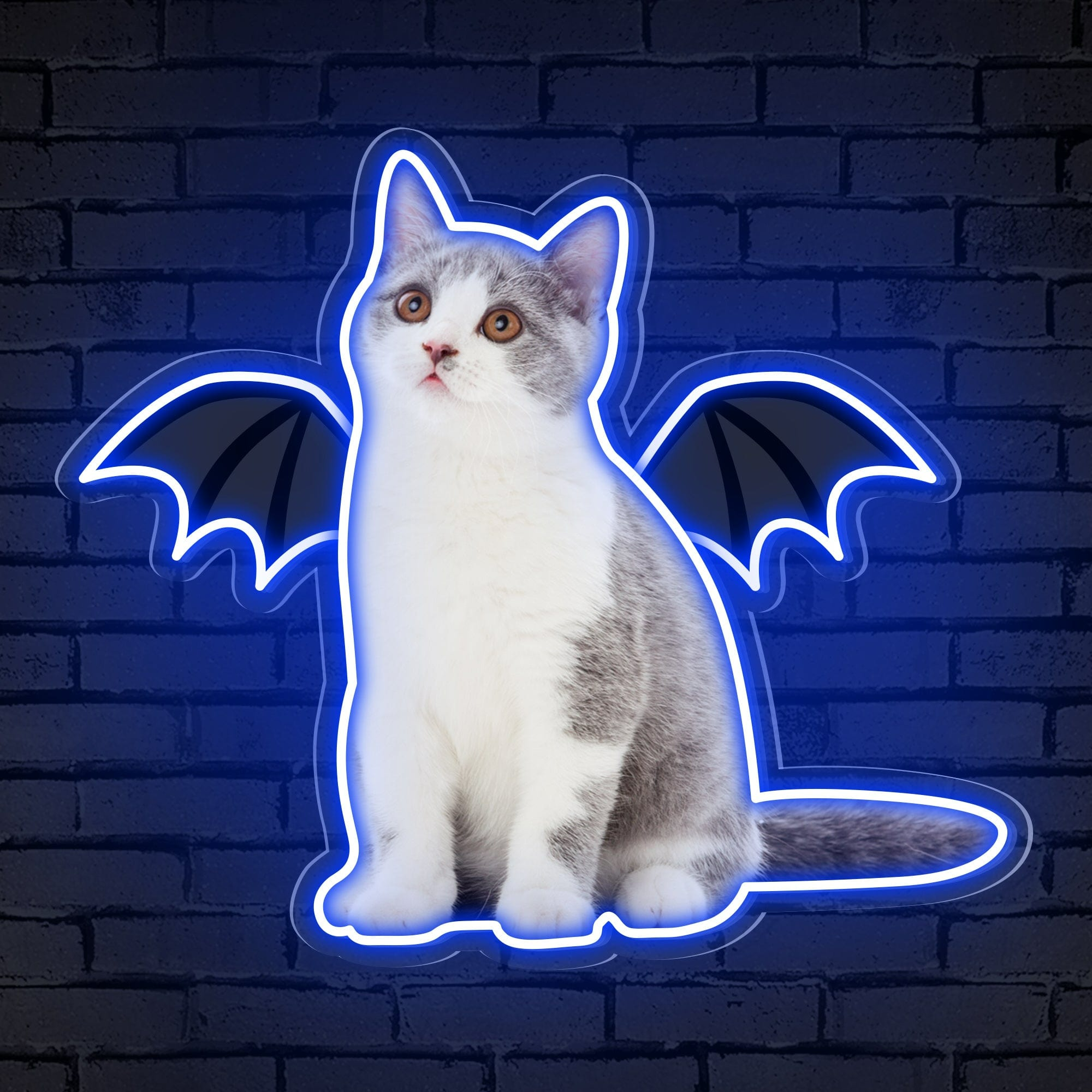 Neon Cat Portrait & Wings Personalized Neon Sign