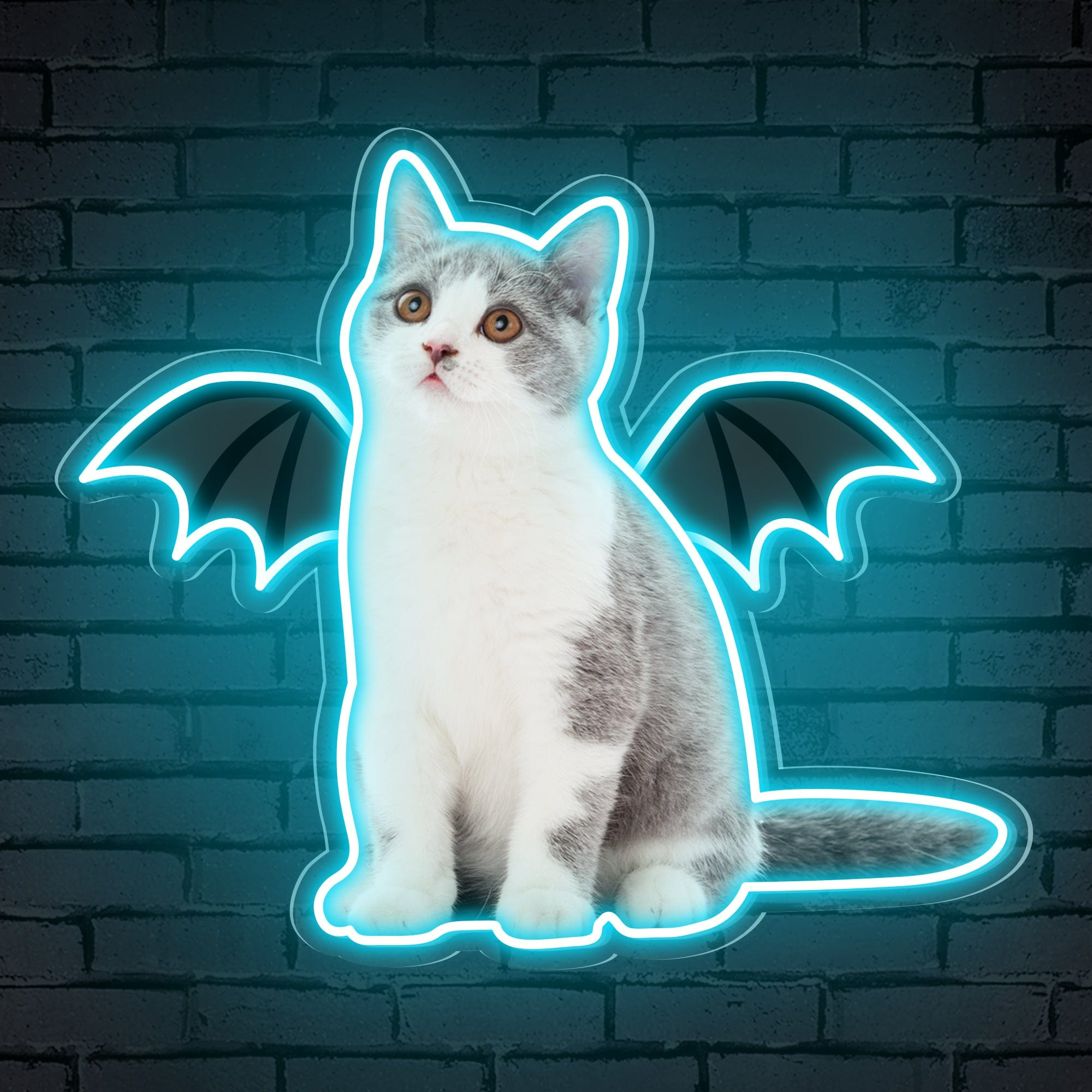 Neon Cat Portrait & Wings Personalized Neon Sign