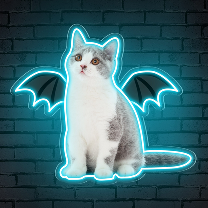 Neon Cat Portrait & Wings Personalized Neon Sign