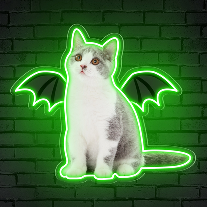 Neon Cat Portrait & Wings Personalized Neon Sign