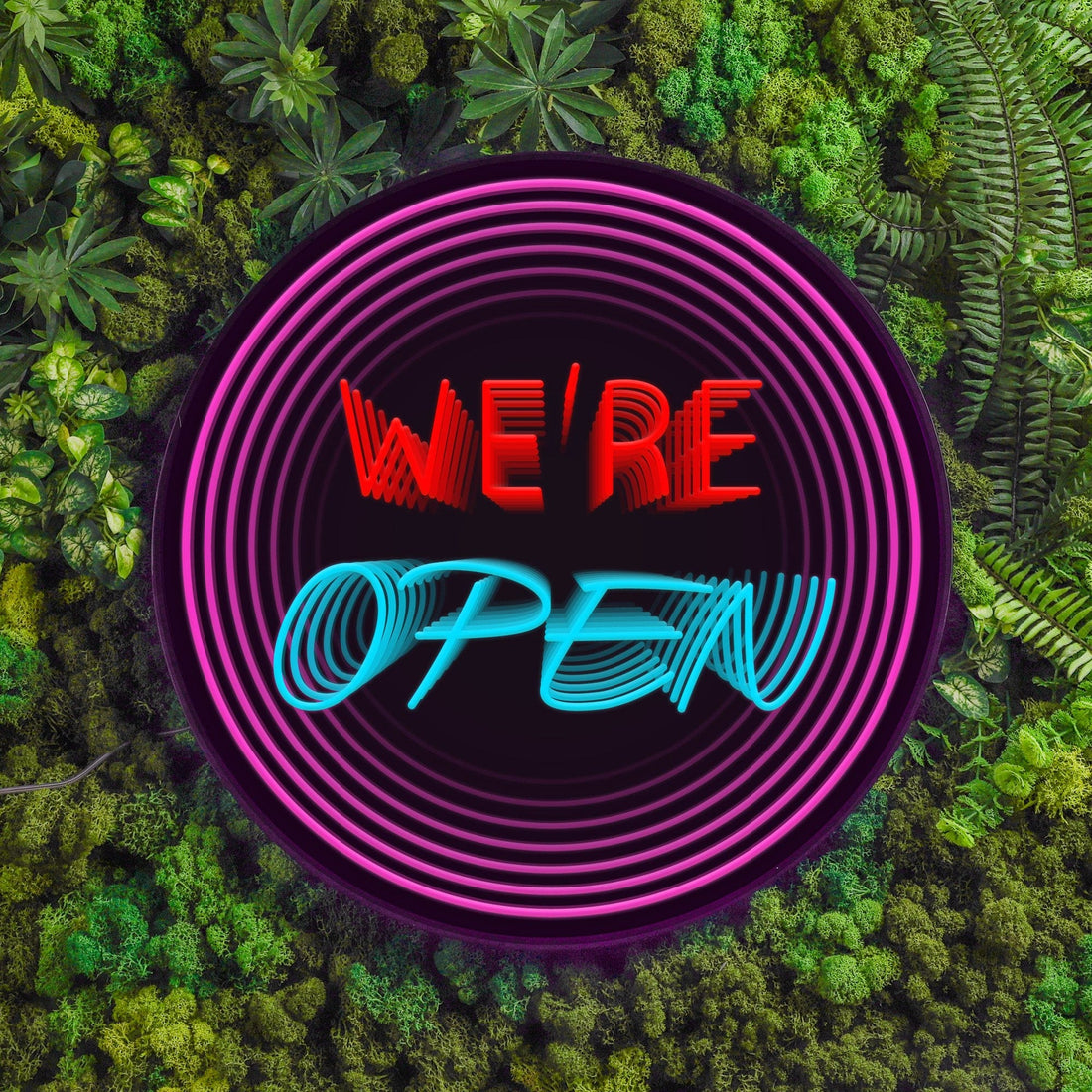 "WE'RE OPEN" Words Infinity Mirror Neon Sign