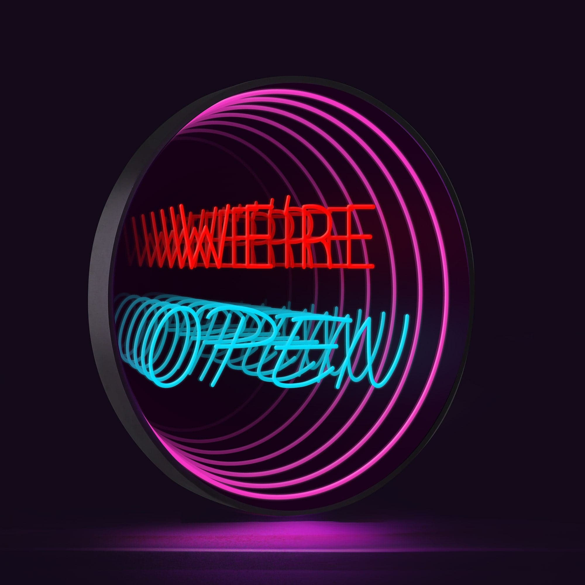 "WE'RE OPEN" Words Infinity Mirror Neon Sign
