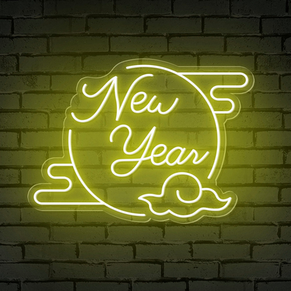"New Year" Clouded Moon Festive Neon Sign