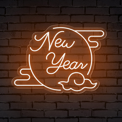 "New Year" Clouded Moon Festive Neon Sign